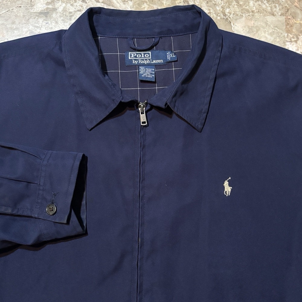 Polo Ralph Lauren Jacket Mens XL Blue Bi Swing Full Zip Plaid Lined Bomber